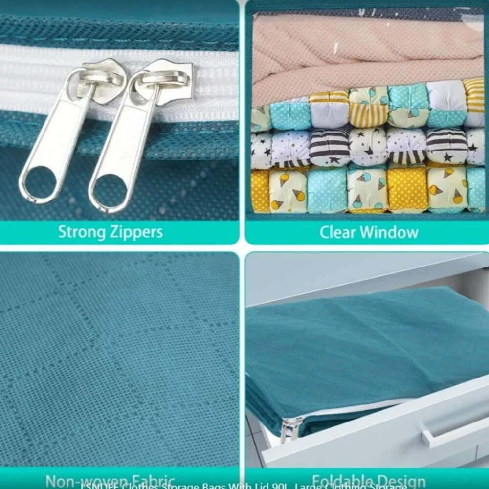 UNDER THE BED TEAL LARGE FOLDABLE STORAGE BAGS CLOTHING BEDDING CLOSET ORGANIZER